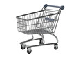 © Anakanak - A shiny, empty shopping cart with a silver frame and gray accents against black