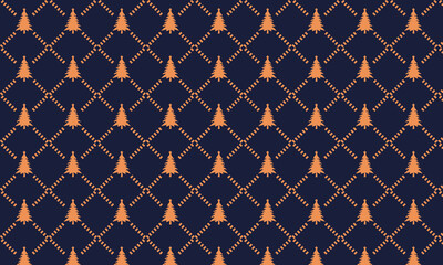Intricate geometric pattern of copper diamonds and orange cones on dark blue background