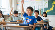 © Blue Studio - 小学校の授業 手を挙げる子ども