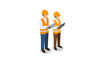 © Ophelia - Isometric construction workers using laptops in safety gear