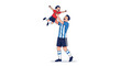 © adzka10 - Father and son share joyful moments as a soccer player celebrates with his child after a game in a vector illustration portraying family bonds