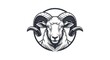 © Gilang - A grayscale illustration of a ram's head, featuring large curved horns inside a circular border.