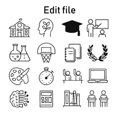 Website line editable icon set. Contain icons related to Containing web design, internet, content, SEO, hosting, blog, homepage, e-commerce, and more. Editable stroke. Vector illustration