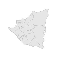  Nicaragua political map of administrative divisions - departments and autonomous regions. Grey blank vector editable map EPS.