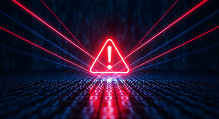 Wall Mural - Red Exclamation Mark Warning Symbol Over Digital Binary Code Background alert danger