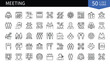 © Genestro - Set of 50 line icons related to Meeting. Containing brainstorming, team, planning, conference, teamwork, business, people, communication and more. Pictograms for web, mobile app and infographics