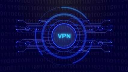 Digital VPN network connection with binary code and circuit board elements virtual private network