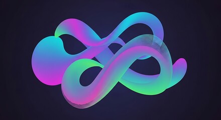 A vibrant, abstract 3d render featuring a swirling, ribbonlike form with a gradient of cyan, magenta, and lime green, set against a dark backdrop, creating a sense of depth and motion