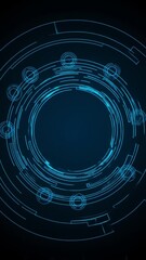 Abstract futuristic digital technology background with blue glowing circular interface elements and data lines, artificial intelligence concept