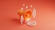 © Zaldy - Orange megaphone with target, percentage, and alpha symbols on a matching background.
