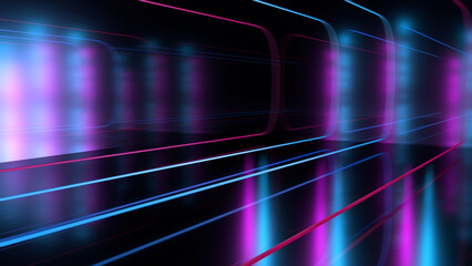 Wall Mural - Dark abstract background with ultraviolet neon glow