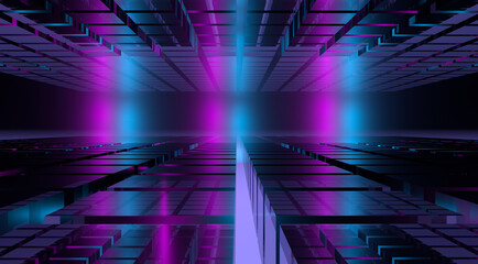 Wall Mural - Dark abstract background with ultraviolet neon glow