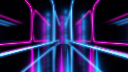 Wall Mural - Dark abstract background with ultraviolet neon glow