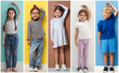 © New Africa - Cute children measuring their heights near colorful walls, collage of portraits