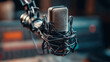 © Shahazadi - Close up shot of a professional microphone with a blurred background in a studio