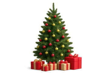 Wall Mural - Christmas tree decorating with ornaments and gifts around, creating a festive holiday scene on transparent background
