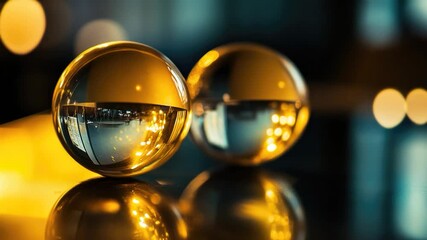 Photography of two round and reflective objects on a flat surface, ideal for use in business presentations or product displays