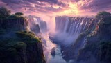 Majestic View Of Victoria Falls During Sunset with Dramatic Lighting