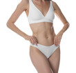 © New Africa - Woman with slim body on white background, closeup