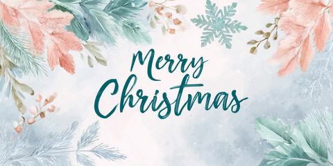 Wall Mural -  watercolor style holiday greeting card with soft pastel colors