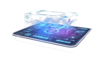 Futuristic holographic interface displaying complex data
