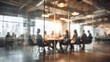 © ttonaorh - a business team is having a meeting in a conference room with glass walls. the background is blurred, and there is a bokeh effect of the office building outside the window.