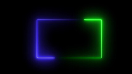 A neon rectangle icon features a glowing, rectangular outline in bright neon colors like blue, pink, or green, symbolizing modernity, focus, or boundaries, often used for buttons or navigation 