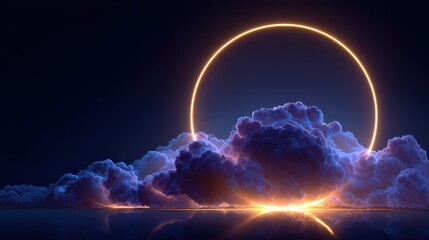 Wall Mural - Abstract Futuristic Cloud Scene With Illuminated Ring