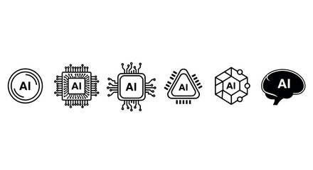 Wall Mural - Set of AI icons artificial intelligence vector symbols simple line art for technology and innovation