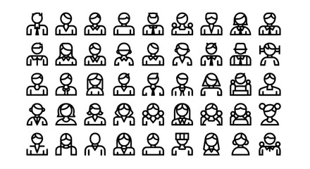 Set of people avatar icons simple line art vector for profile and social media isolated on white bac