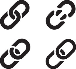 Minimalist Chain Link Icon Set – Black Connection Symbols in 2x2 Grid Design 