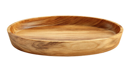 Round wooden bowl with smooth polished surface showing natural kitchenware container for food serving and culinary use isolated on white background