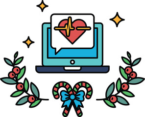Wall Mural - A black and white image of a laptop with a heart on it