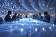 © Rumah - Blurred vision of a meeting in a modern conference room. Glowing dots and lines enhance image