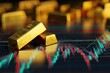 © Akbar - Close-up shot of two gold bars placed on a blurred background of a financial graph with gold