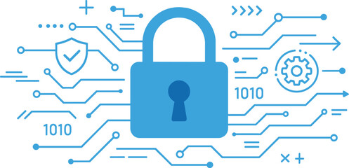 Illustration of a vector depicting an abstract background of digital security technology, protection mechanisms, and system privacy