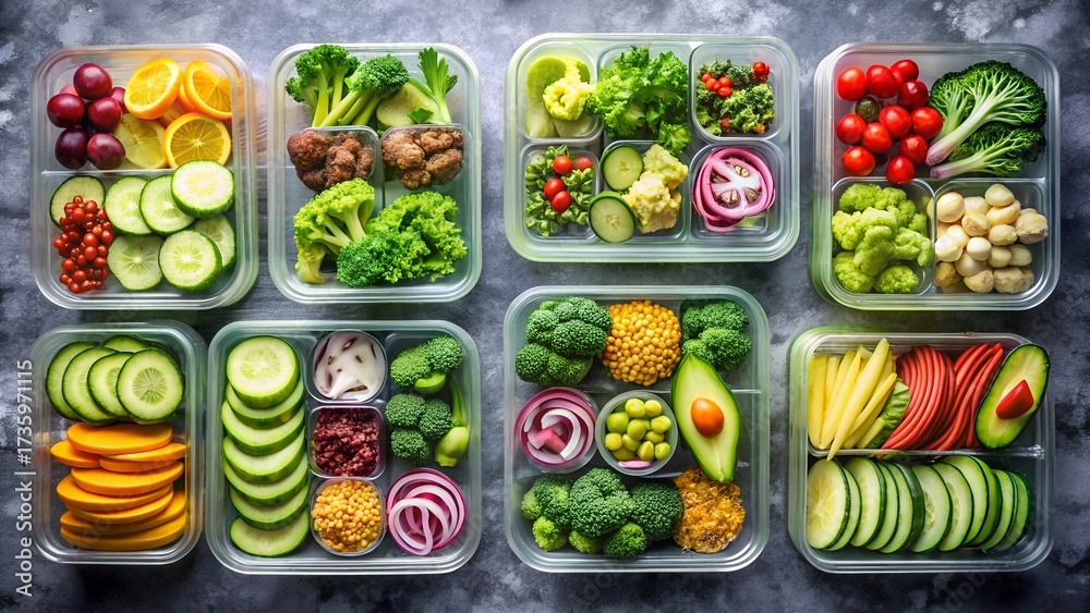 Healthy Meal Prep Containers with Fresh Fruits and Vegetables Balanced ...