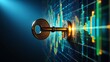 © Naz Piczz - Golden key unlocking a digital stock market chart technology access