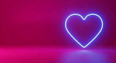 Canvas Print - Glowing blue neon heart shape on a vibrant pink and purple background image photo