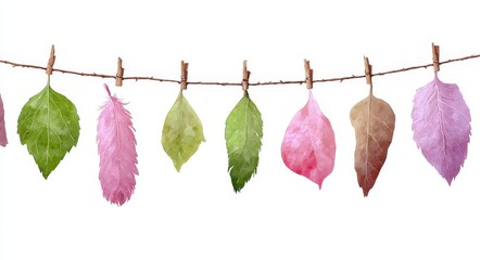 A watercolor illustration featuring pink and green leaves set against a white background, forming a floral wallpaper mural design