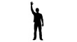 © logo master - Confident man waving energetically, signaling hello, and celebrating success, a dynamic silhouette representing optimism and connection.