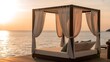 © Magic H. - Romantic Seaside Cabana with Flowing Curtains in Golden Sunset Light, Peaceful Luxury Resort Scene