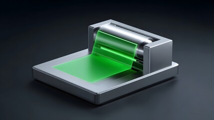 A modern, sleek electronic device with a green-lit display panel and control buttons, conveying a sense of technology, power, and efficiency.