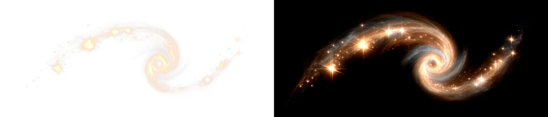 Wall Mural - Swirling Cosmic Nebulae with Bright Stars and Colors in Space Display on Transparent and Black Background, png