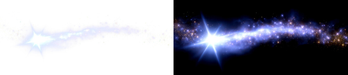 Wall Mural - Ethereal Cosmic Light Burst with Stars and Glittering Effects Display on Transparent and Black Background, png