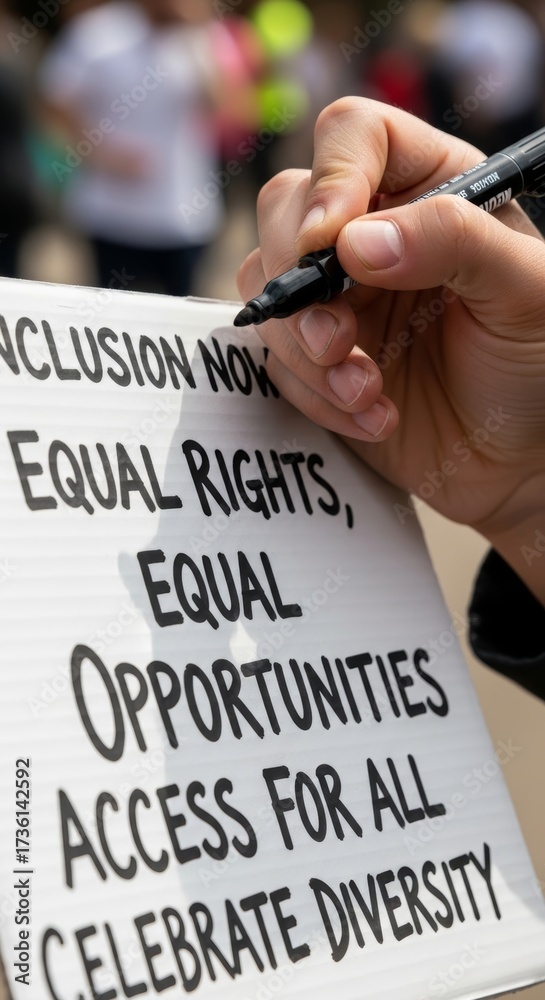 Insta Caption For Disability Rights Hand writing slogans for equal rights on a placard during World ...