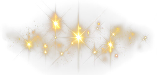 Wall Mural - Shimmering Golden Stars with Glittering Light Effects Isolate On Transparent Background, cutout, png