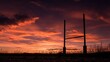 © Hikari - Dramatic Sunset Silhouettes Rugby Goalposts Against Fiery Crimson and Orange Sky.