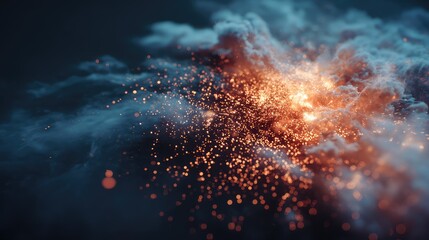 Wall Mural - Fiery explosion sparks and smoke clouds creating energy