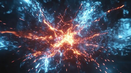 Wall Mural - Abstract energy explosion generating particle light nebula
